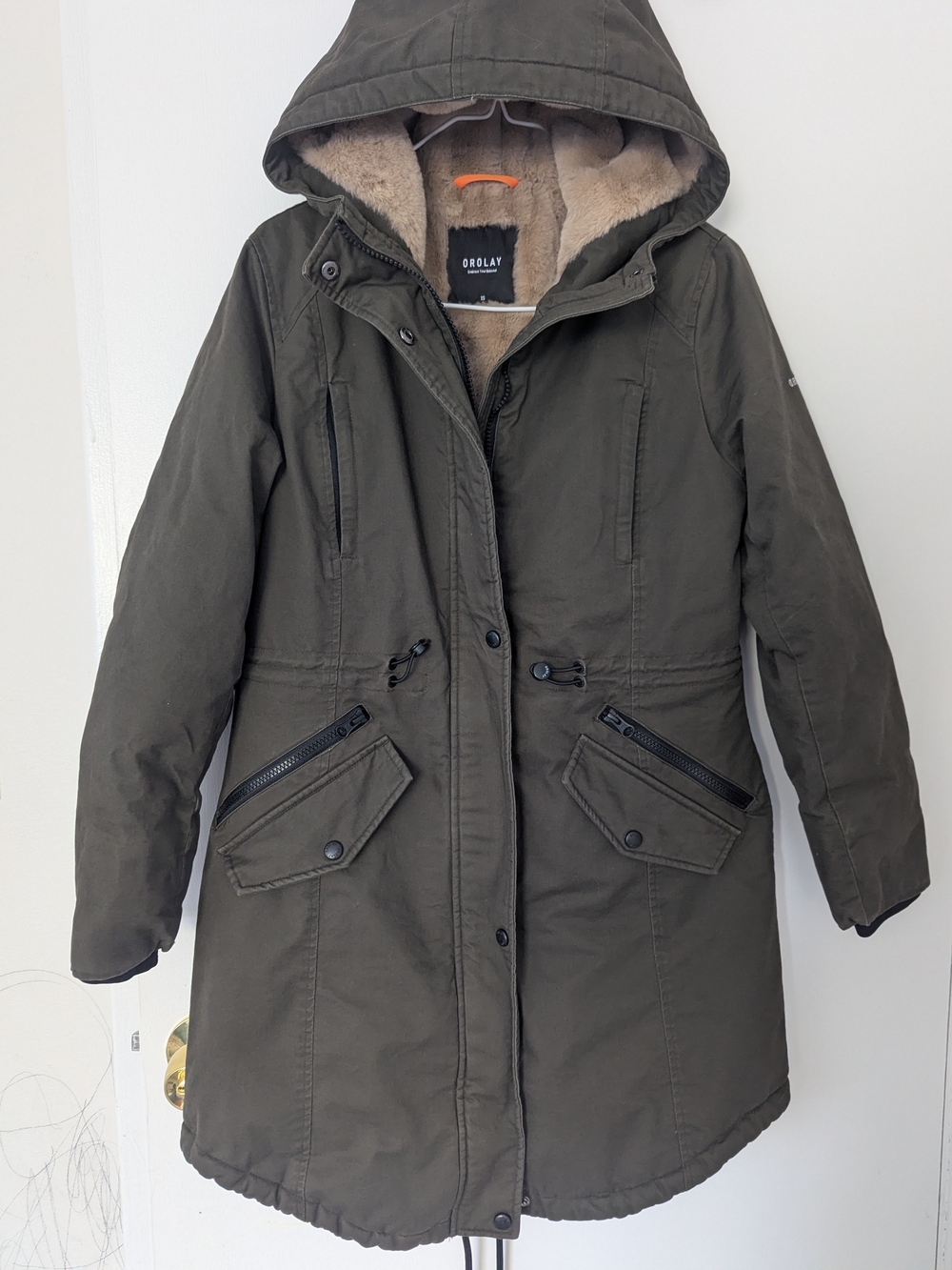 OROLAY OWD6120XN Thickened Fleece Lined Winter Parka XS Green Army Sherpa Coat